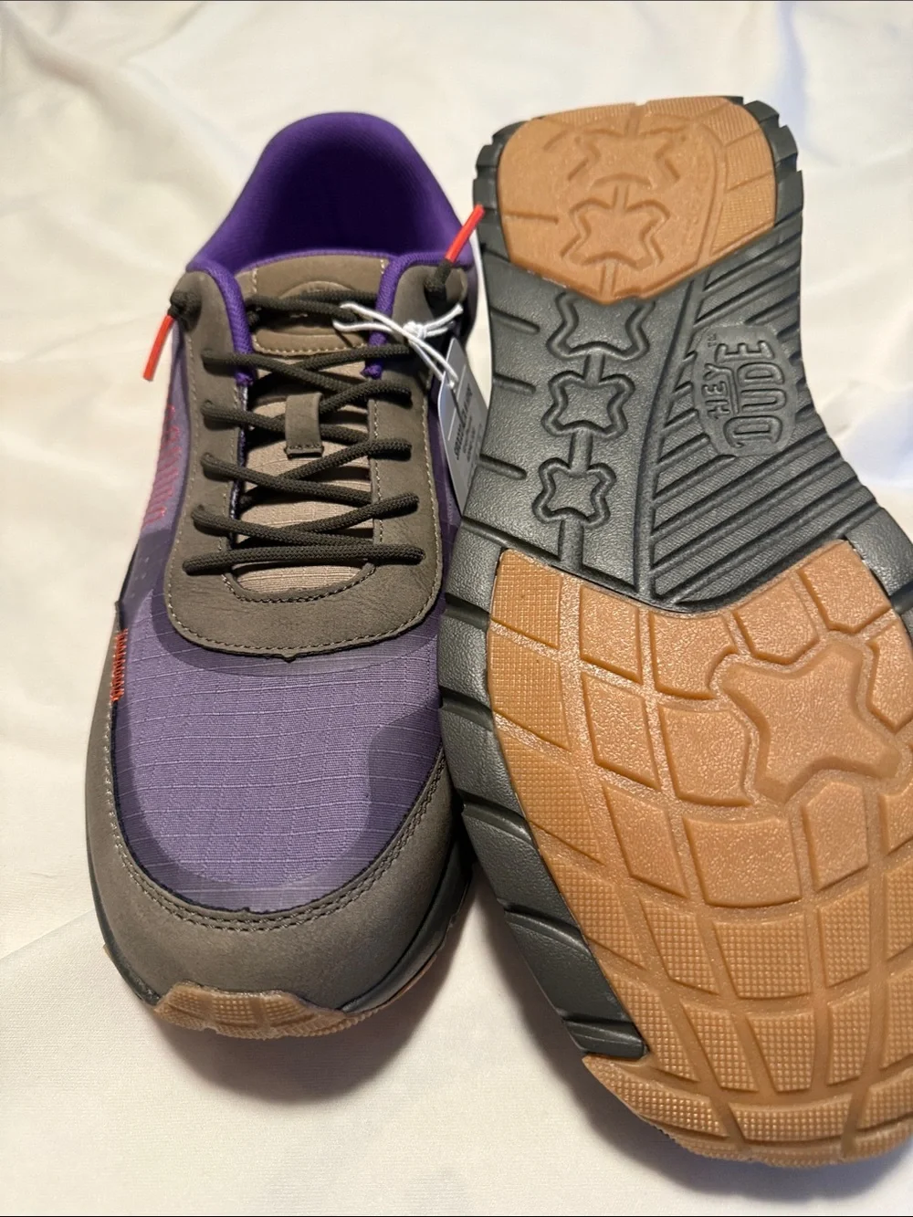 Hey Dude Men's Sirocco Alta Hype Purple & Gray Sneakers with Orange Accents